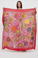 Hermès Red L'arbre De Vie Cashmere Blend Scarf