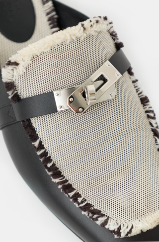 Hermès Leather & Toile Fringe Oz Mule