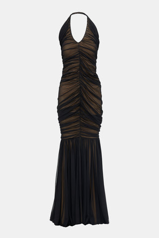 Norma Kamali Mesh Ruched Maxi Dress