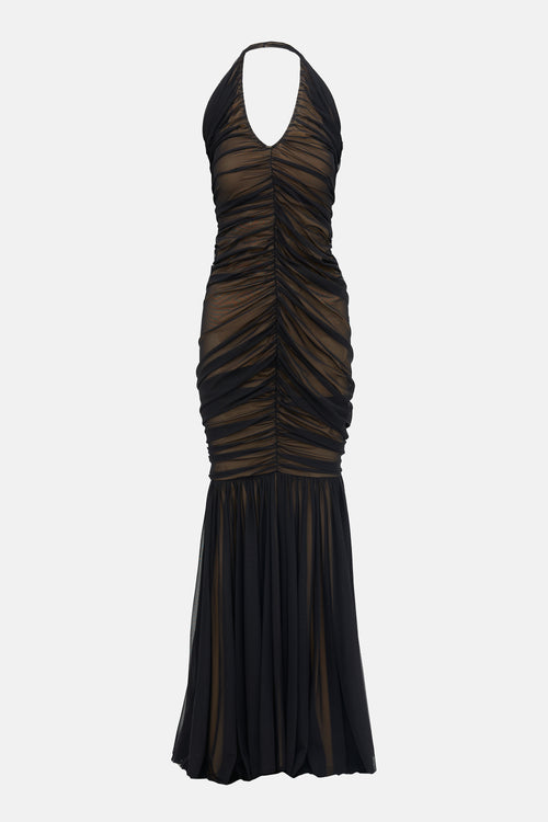 Norma Kamali Mesh Ruched Maxi Dress