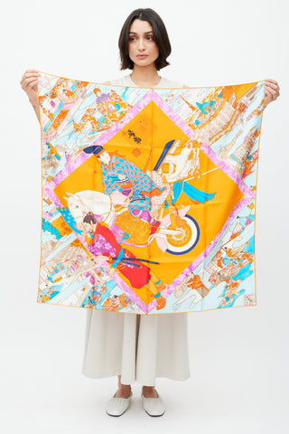 Hermès Orange & Multicolour Les Artisans de Hermès 90 Scarf