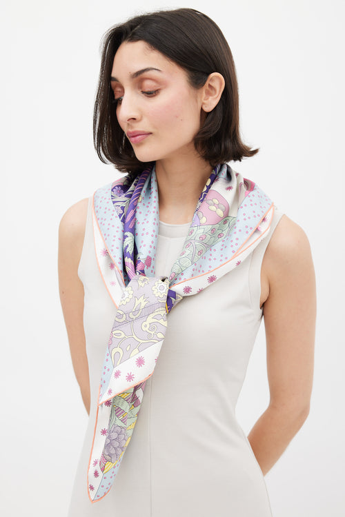 Hermès Light Blue & Multicolour Le Premier Chant Silk Scarf