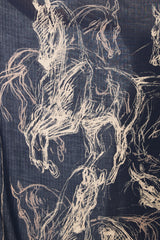 Hermès Navy & Beige Cashmere & Silk Pirouette Au Galop 140 Scarf