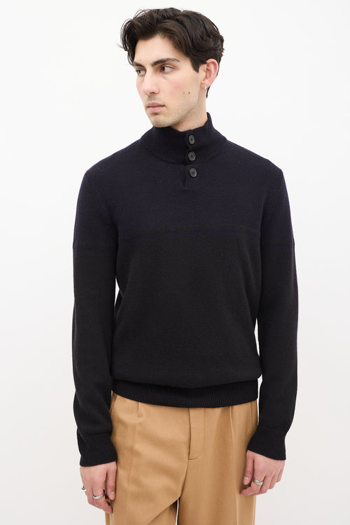 Hermès Black & Navy Quarter Button Up Sweater