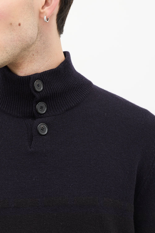 Hermès Black & Navy Quarter Button Up Sweater