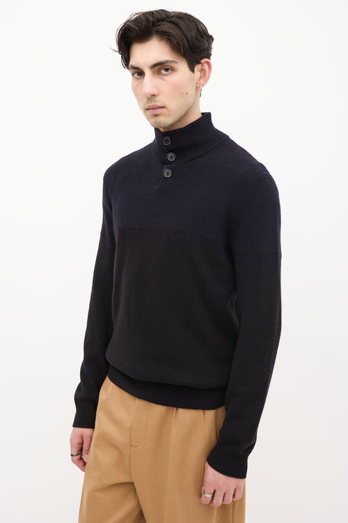 Hermès Black & Navy Quarter Button Up Sweater