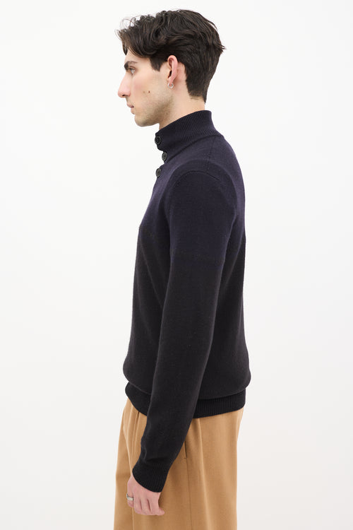 Hermès Black & Navy Quarter Button Up Sweater