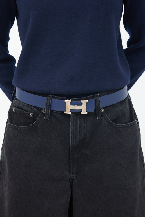 Hermès Navy & Black Leather Reversible H Belt