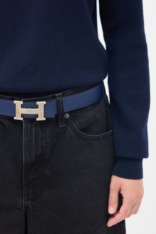 Hermès Navy & Black Leather Reversible H Belt