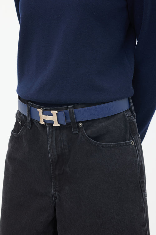 Hermès Navy & Black Leather Reversible H Belt