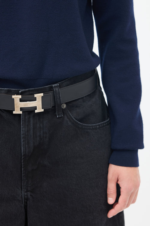 Hermès Navy & Black Leather Reversible H Belt