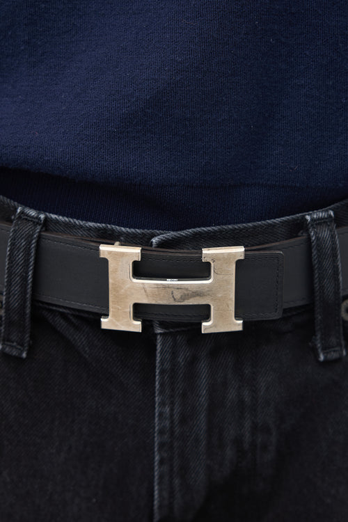 Hermès Navy & Black Leather Reversible H Belt