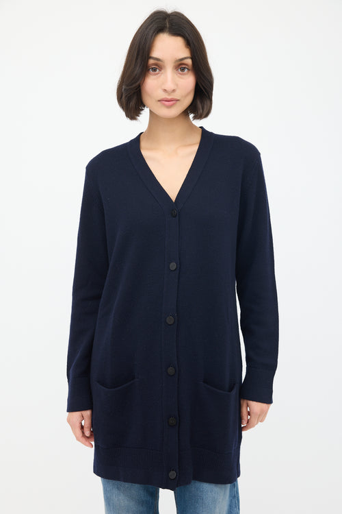 Hermès Navy Cashmere Two Pocket Long Cardigan