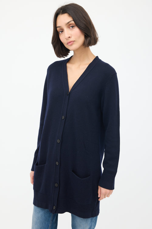 Hermès Navy Cashmere Two Pocket Long Cardigan