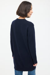 Hermès Navy Cashmere Two Pocket Long Cardigan