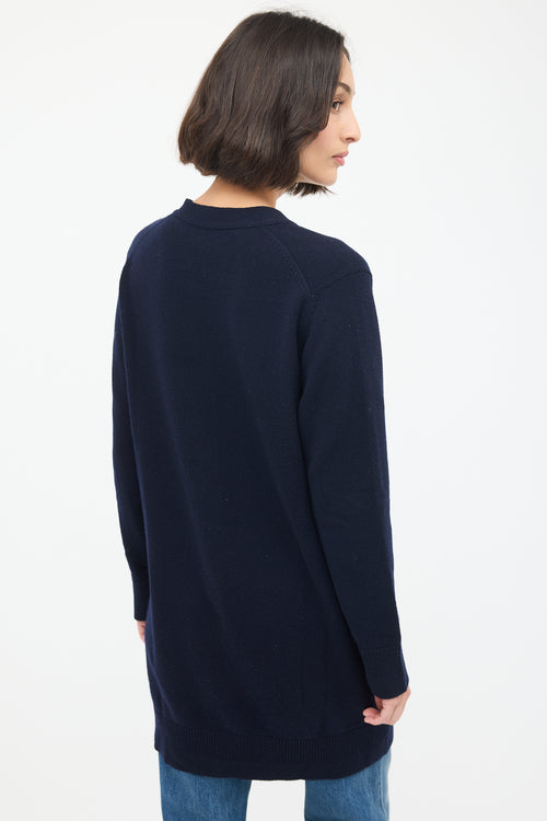 Hermès Navy Cashmere Two Pocket Long Cardigan