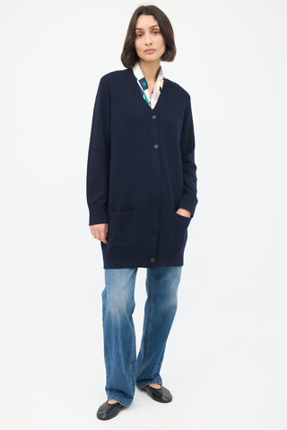 Hermès Navy Cashmere Two Pocket Long Cardigan