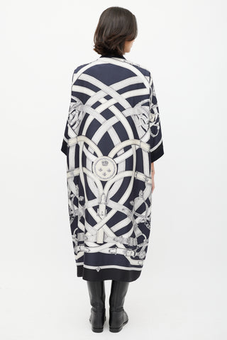 Hermès Navy & Cream Silk Stirrup Cardigan
