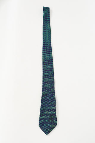 Hermès Navy & Green Silk Geometric Tie