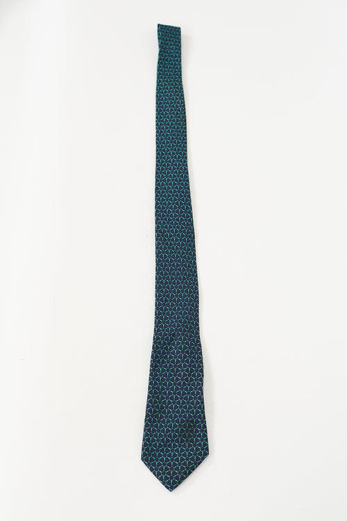 Hermès Navy & Green Silk Geometric Tie