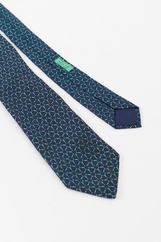 Hermès Navy & Green Silk Geometric Tie