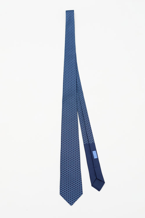 Hermès Navy & Blue Silk H Landing Tie