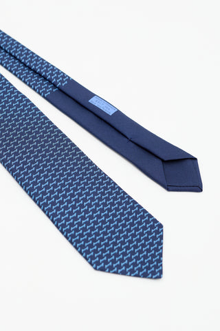 Hermès Navy & Blue Silk H Landing Tie