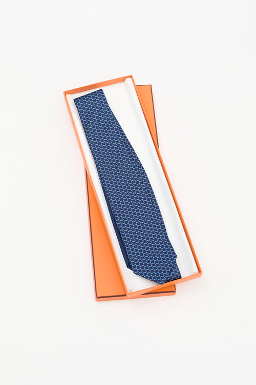 Hermès Navy & Blue Silk H Landing Tie