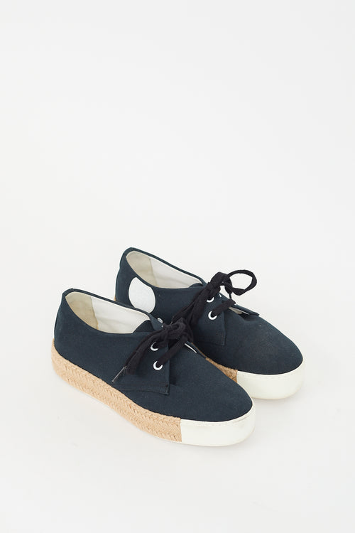 Hermès Navy Canvas Rosa Espadrille Platform Sneaker