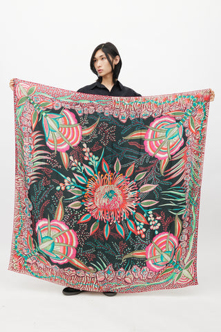 Hermès Navy & Multi Silk Flower Of South Africa 140 Scarf