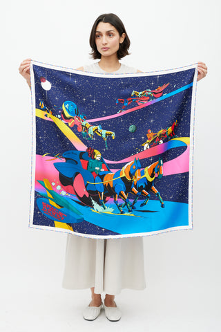 Hermès Blue & Multicolour Space Derby 90 Scarf