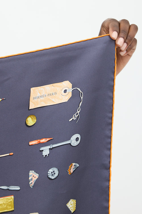 Hermès Navy & Multicolour Silk Carre en Boucles 90 Scarf