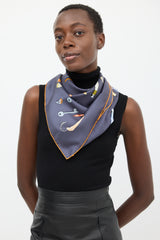 Hermès Navy & Multicolour Silk Carre en Boucles 90 Scarf