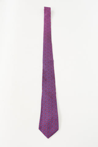 Hermès Navy & Red Silk Printed Tie