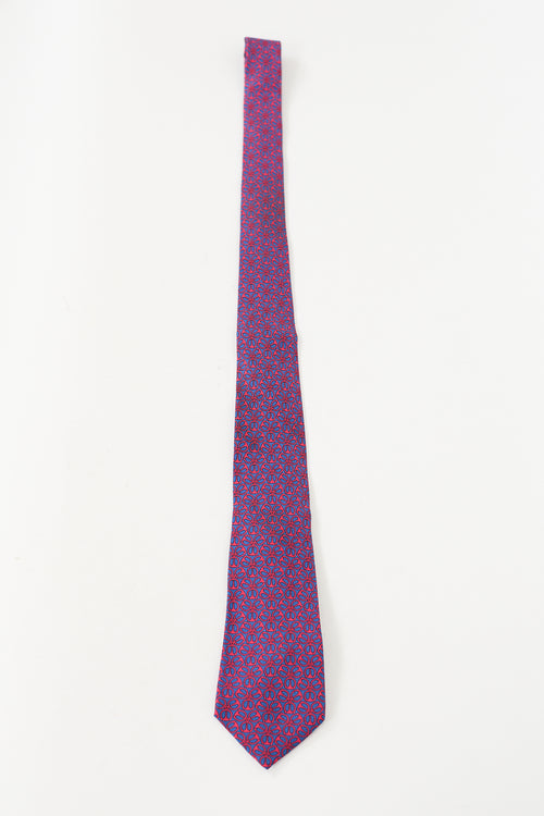 Hermès Navy & Red Silk Printed Tie