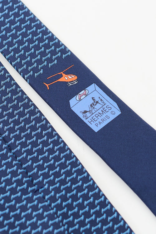 Hermès Navy & Blue Silk H Landing Tie