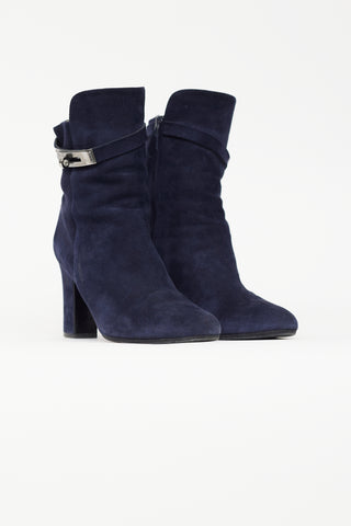Hermès Navy Suede Joueuse Ankle Boot