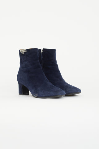 Hermès Navy Suede Power Ankle Boot