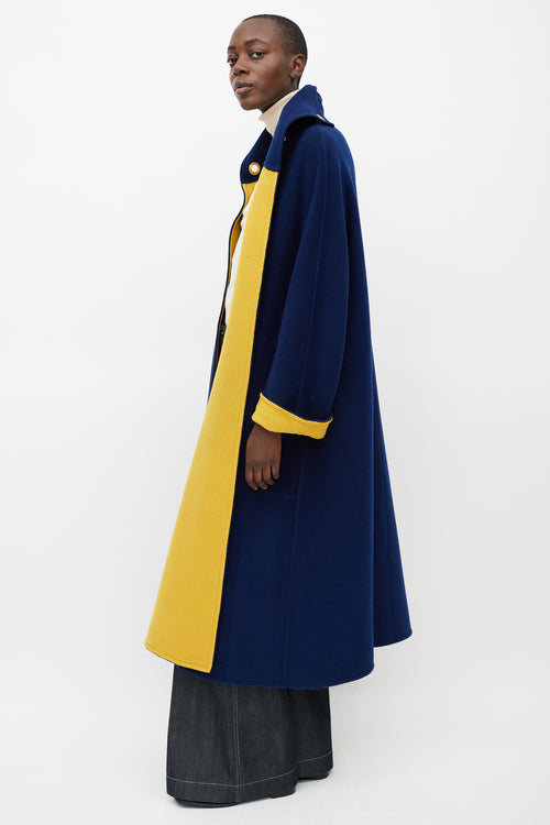 Hermes Navy & Yellow Wool Grommet Coat