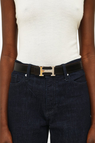 Hermès Noir & Orange H Buckle 32mm Belt