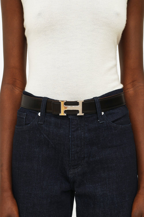 Hermès Noir & Orange H Buckle 32mm Belt
