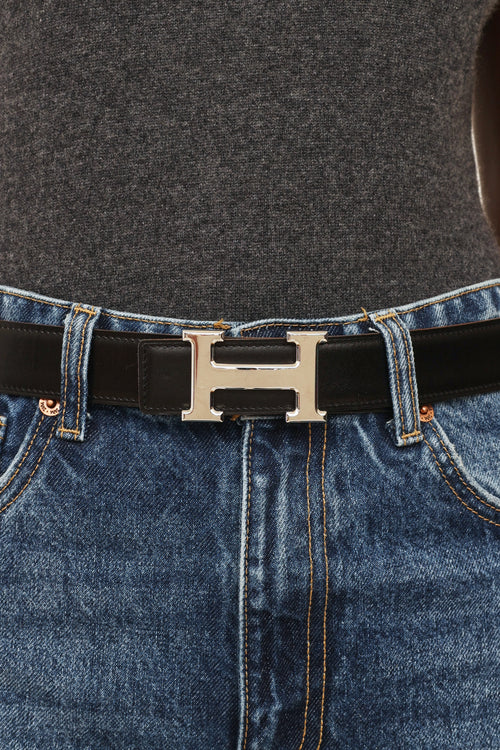 Hermès Noir & Orange H Buckle 32mm Belt