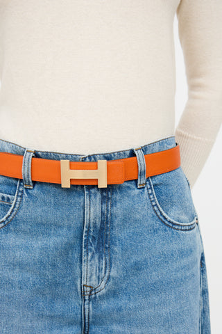 Hermes 2014 Black & Orange Leather Constance Reversible Belt