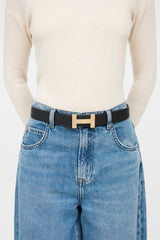Hermes 2014 Black & Orange Leather Constance Reversible Belt