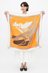 Hermès Orange & Grey Cheval De Courses 90 Scarf
