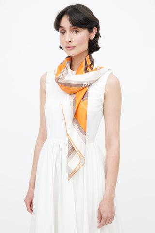 Hermès Orange & Grey Cheval De Courses 90 Scarf