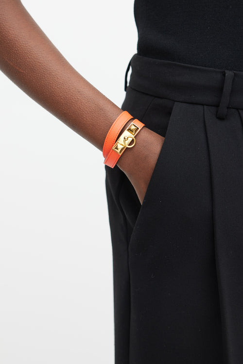 Hermès Orange & Gold Double Tour Leather Bracelet