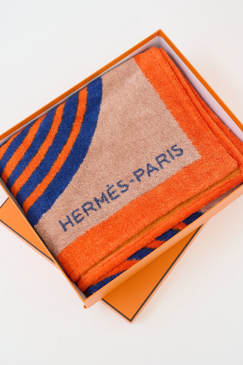 Hermès Orange & Multicolour Cotton Zen au Soleil Beach Towel