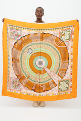 Hermès Orange & Multi Silk Cent Plis Des Miao 140 Scarf