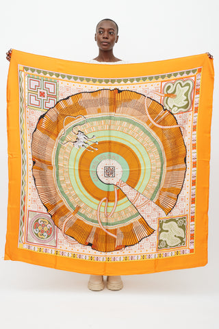 Hermès Orange & Multi Silk Cent Plis Des Miao 140 Scarf